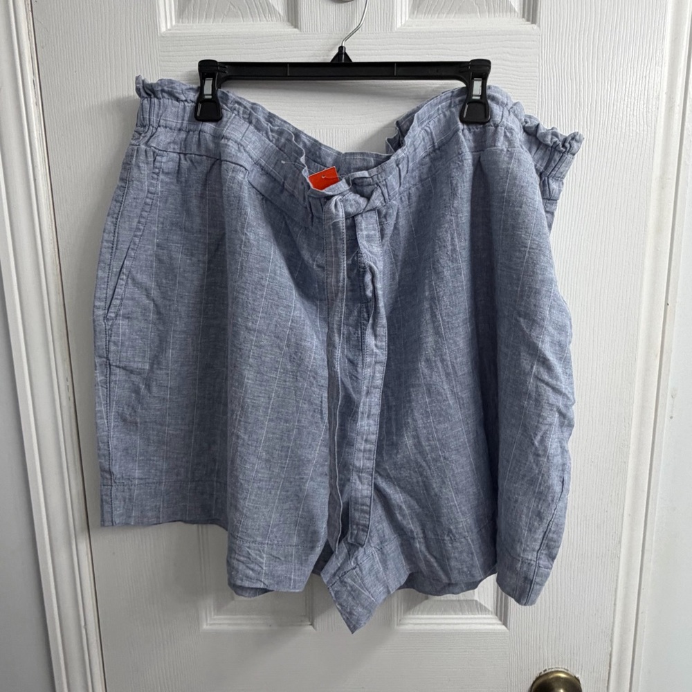 Joe Fresh Linen Blend Tie Waist Shorts Pale Blue Pinstripe Women's 3X NWT Summer